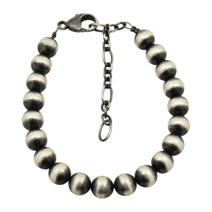 Sterling Silver Desert Pearls Oxidize Round Bead Bracelet w/ Extender Chain. Available from 3mm to 12mm