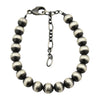 Sterling Silver Navajo Pearl Oxidize Bead Bracelet w/ Extender Chain. Available from 3mm to 10mm
