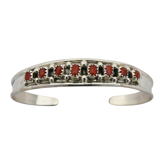 Virginia Cadman Sterling Silver Coral Row Navajo Bracelet