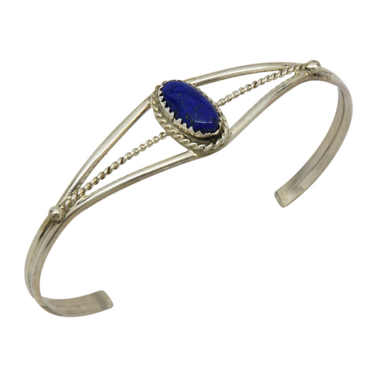 Janice White Sterling Silver Lapis Oval Twist Wire Navajo Cuff Bracelet