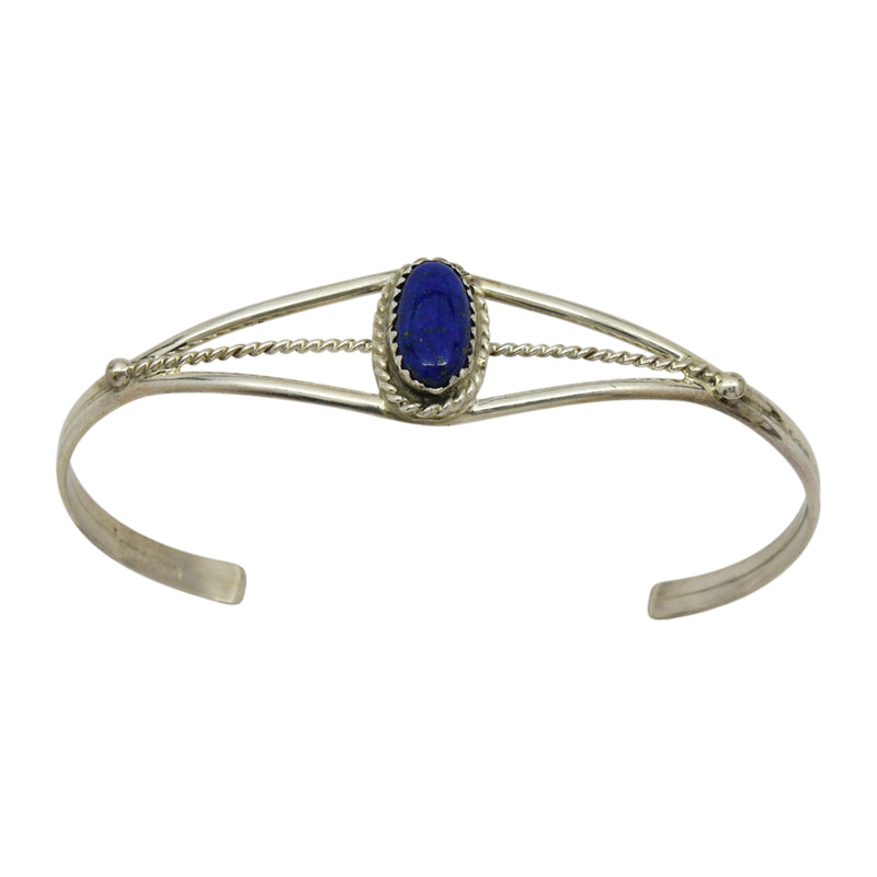Janice White Sterling Silver Lapis Oval Twist Wire Navajo Cuff Bracelet