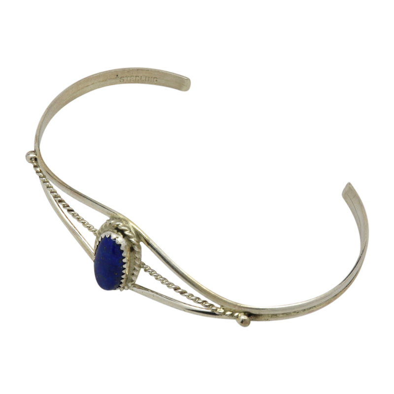 Janice White Sterling Silver Lapis Oval Twist Wire Navajo Cuff Bracelet