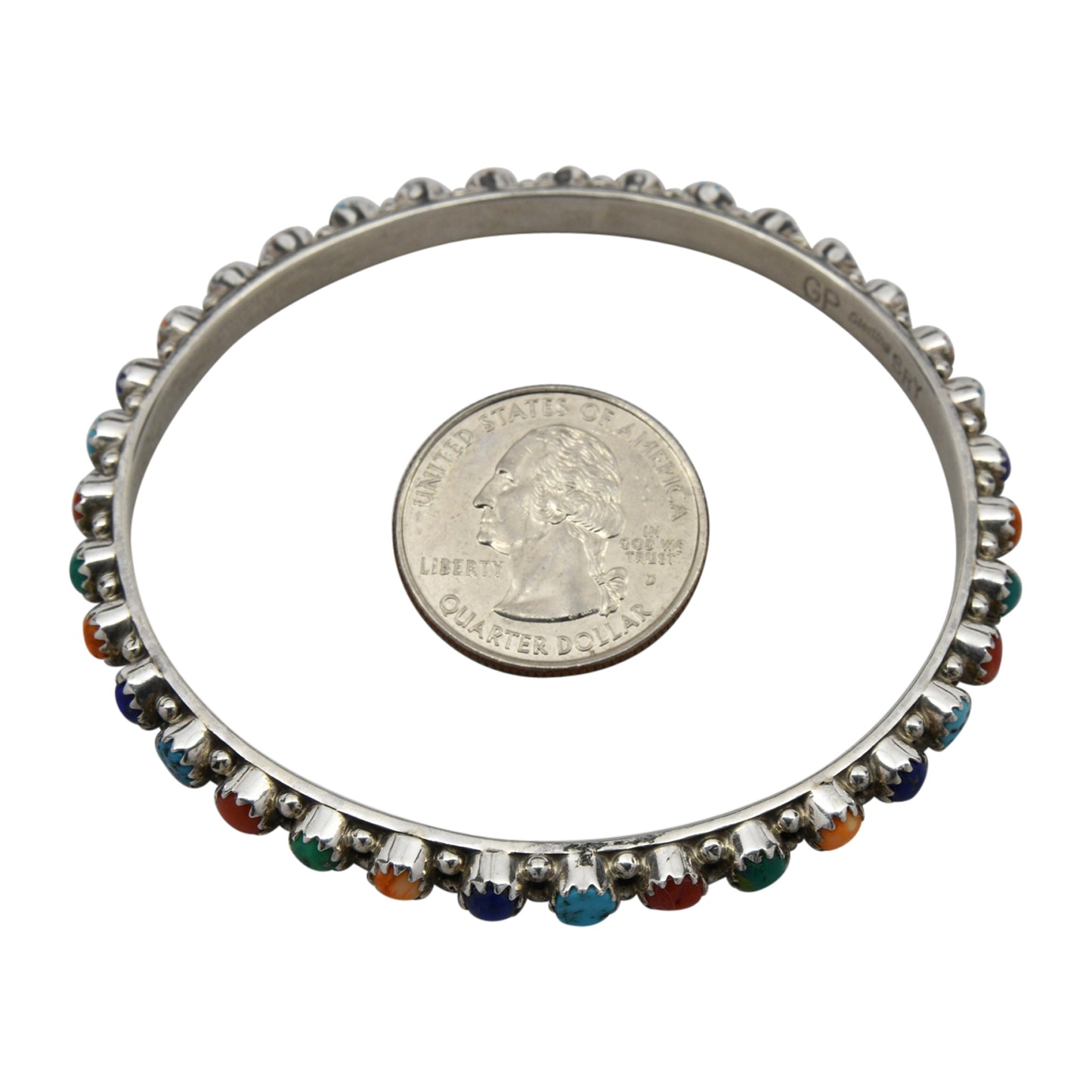 Gaynelle Parker Sterling Silver Multi Color Bangle Navajo Bracelet