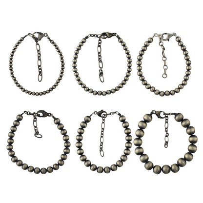 Sterling Silver Desert Pearls Oxidize Round Bead Bracelet w/ Extender Chain. Available from 3mm to 12mm