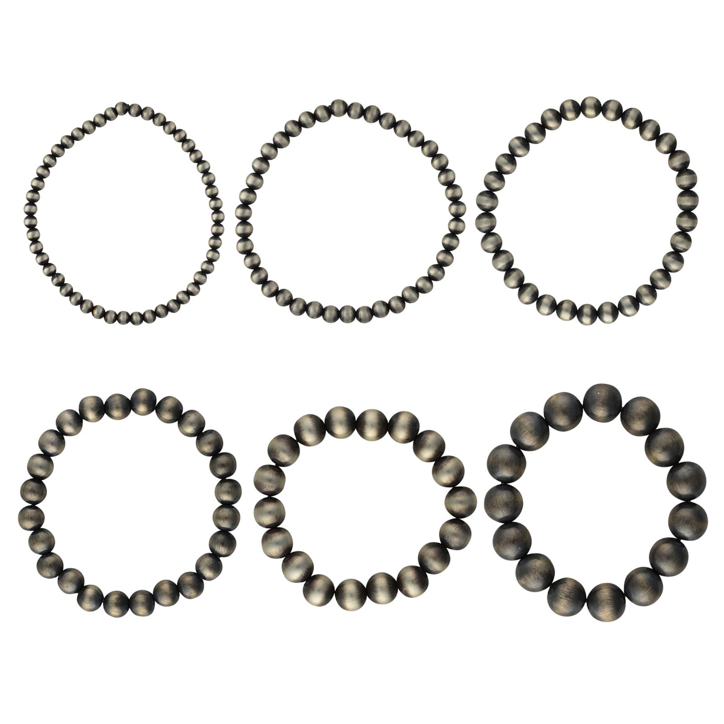 Sterling Silver Desert Pearls Oxidize Round Bead Stretch Bracelet. Available from 4mm to 12mm