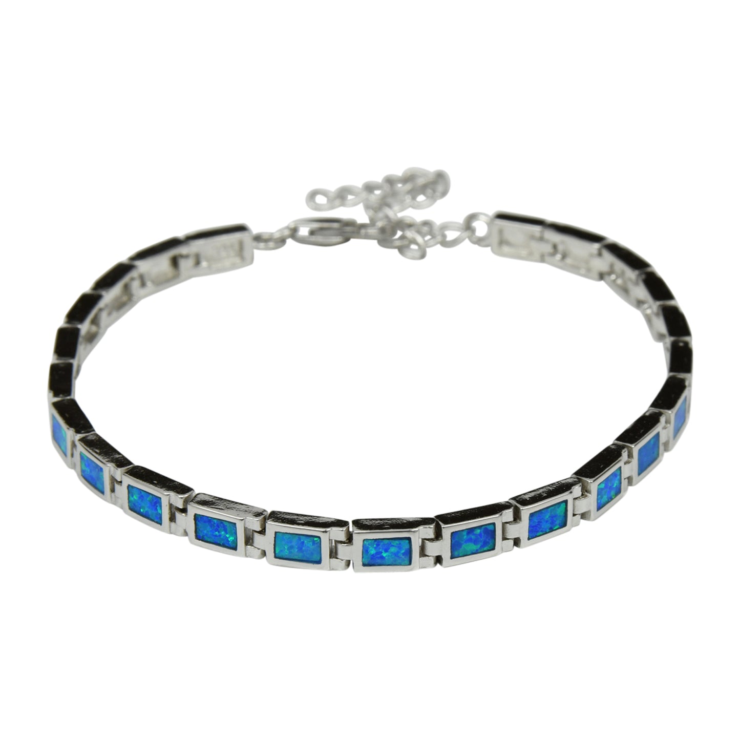 Sterling Silver Blue Lab Opal Small Rectangle Tennis Bracelet