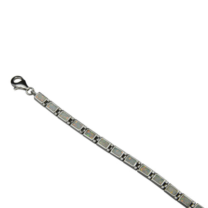 Sterling Silver White Lab Opal Small Rectangle Tennis Bracelet