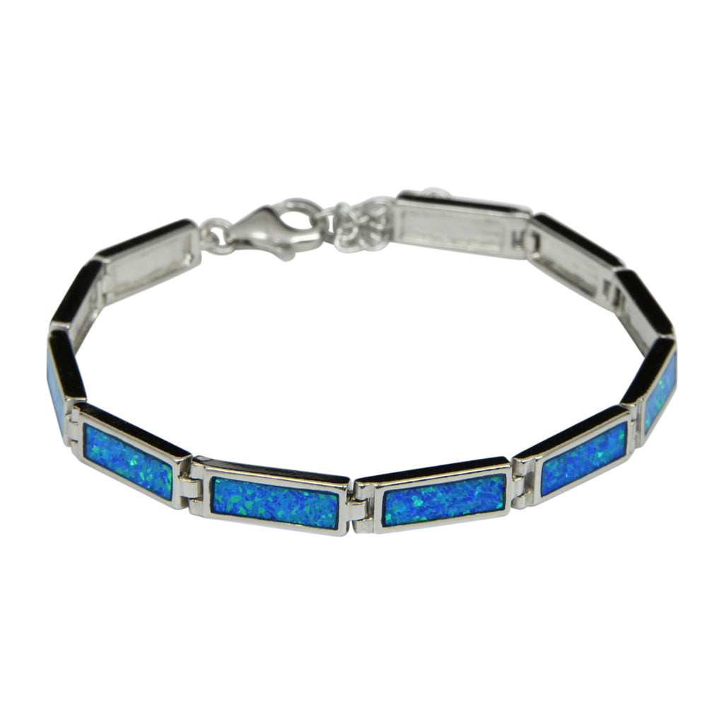 Sterling Silver Blue Lab Opal Rectangle Tennis Bracelet