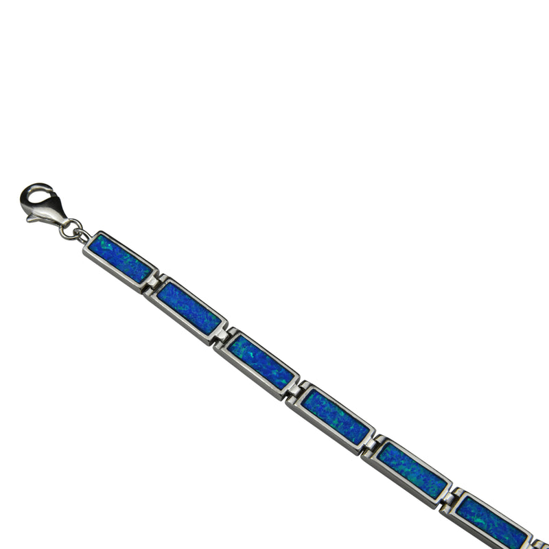Sterling Silver Blue Lab Opal Rectangle Tennis Bracelet
