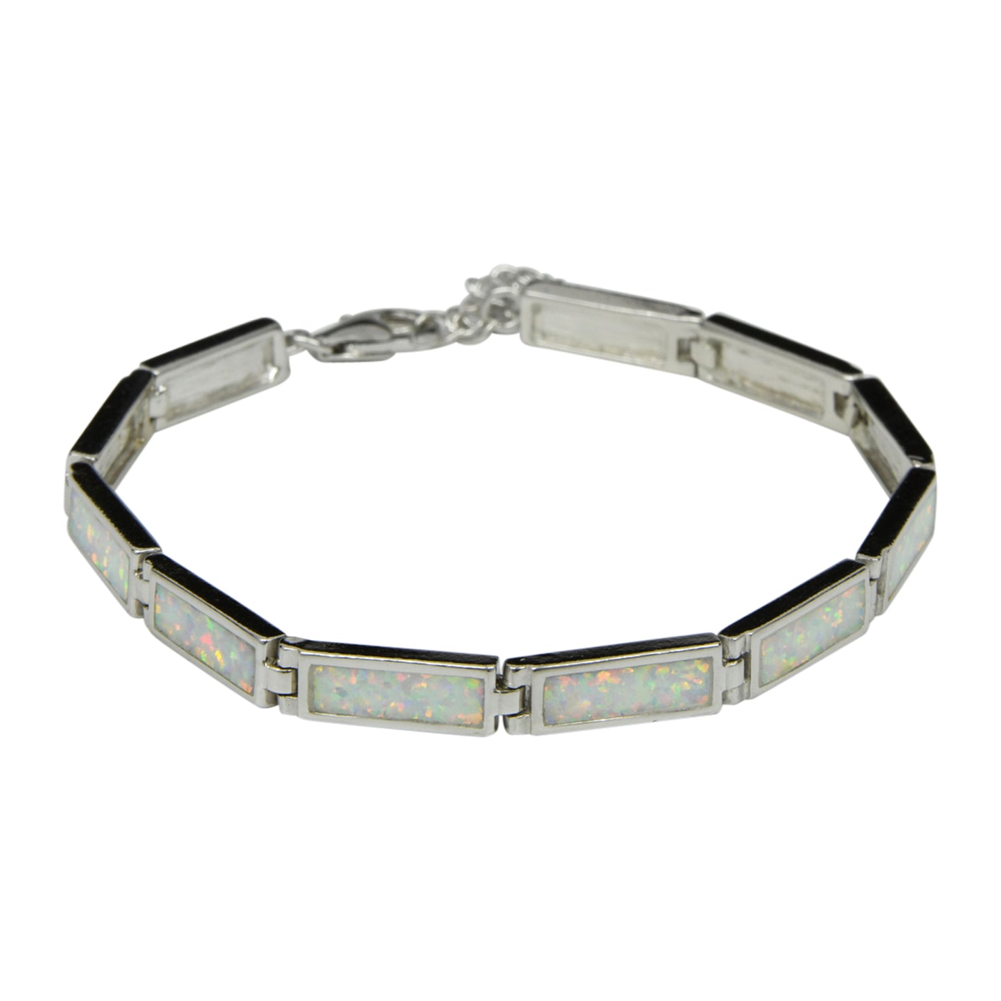 Sterling Silver White Lab Opal Rectangle Tennis Bracelet