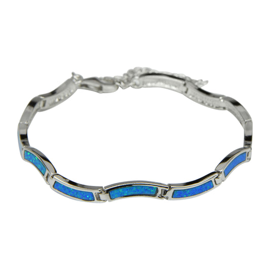 Sterling Silver Blue Lab Opal Wave Tennis Bracelet