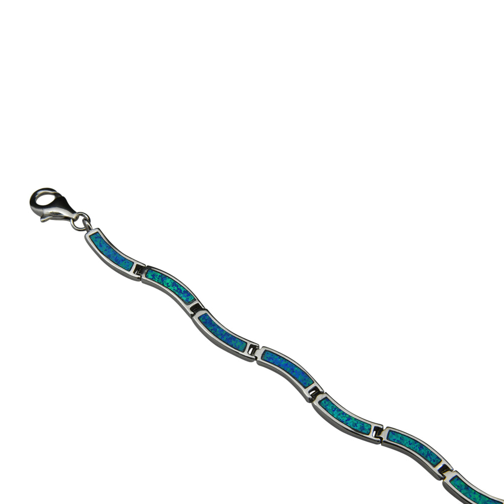 Sterling Silver Blue Lab Opal Wave Tennis Bracelet