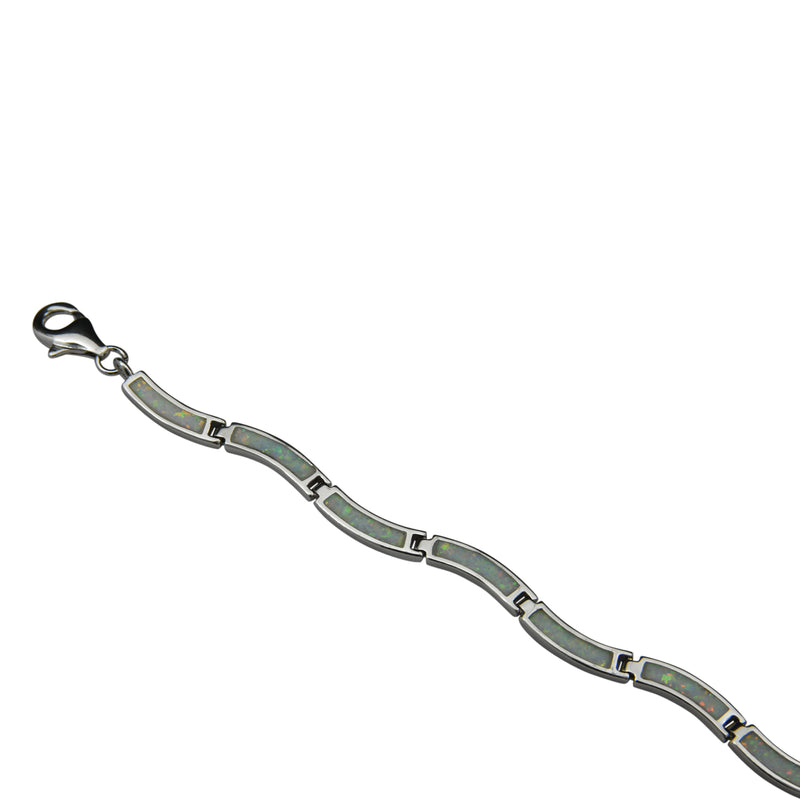 Sterling Silver White Lab Opal Wave Tennis Bracelet