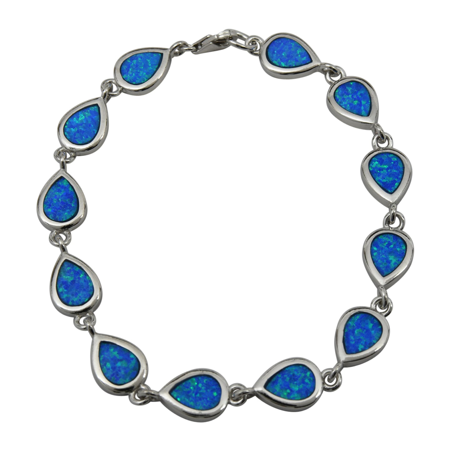 Sterling Silver Blue Lab Opal Tear Drop Link Bracelet
