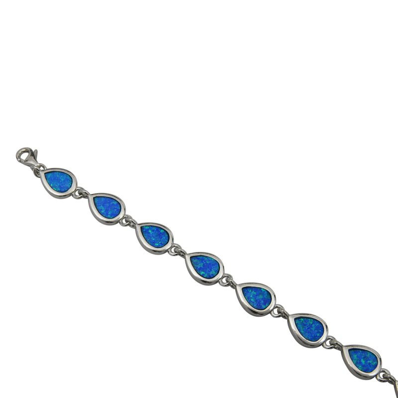 Sterling Silver Blue Lab Opal Tear Drop Link Bracelet