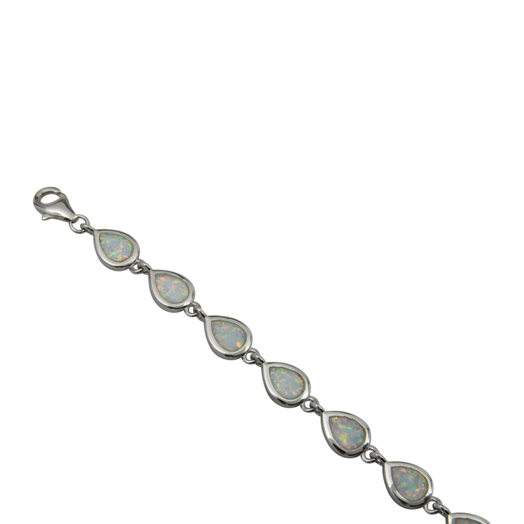 Sterling Silver White Lab Opal Tear Drop Link Bracelet