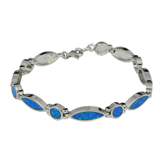 Sterling Silver Blue Lab Opal Link Tennis Bracelet