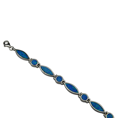 Sterling Silver Blue Lab Opal Link Tennis Bracelet