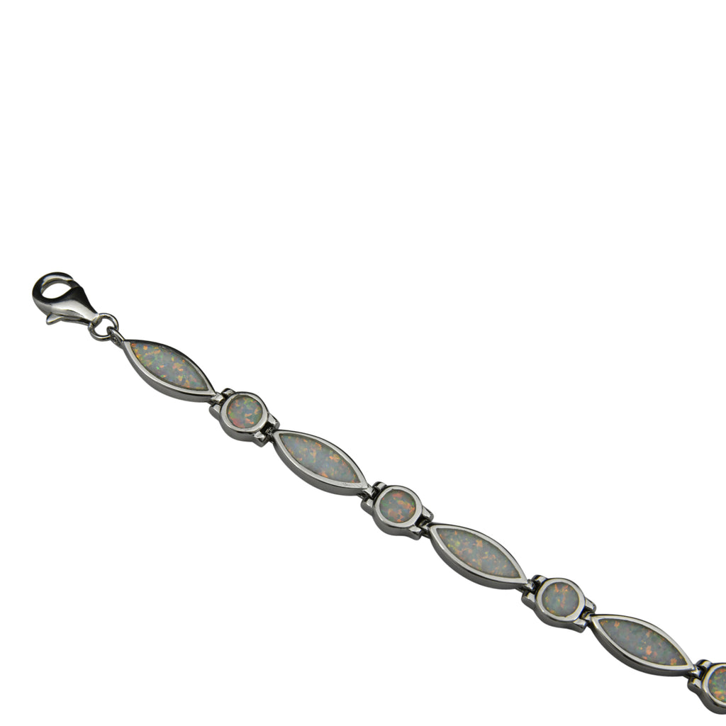 Sterling Silver White Lab Opal Link Tennis Bracelet