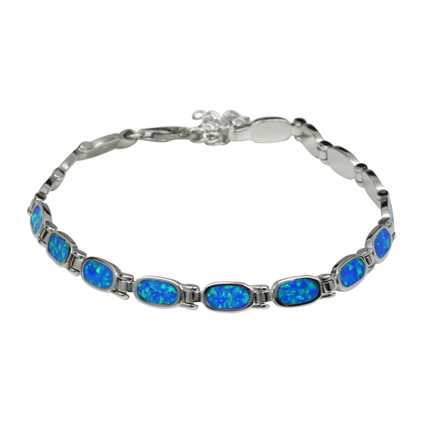 Sterling Silver Blue Lab Opal Oval Tennis Bracelet