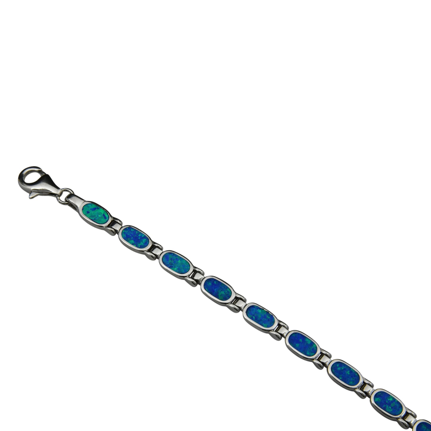 Sterling Silver Blue Lab Opal Oval Tennis Bracelet