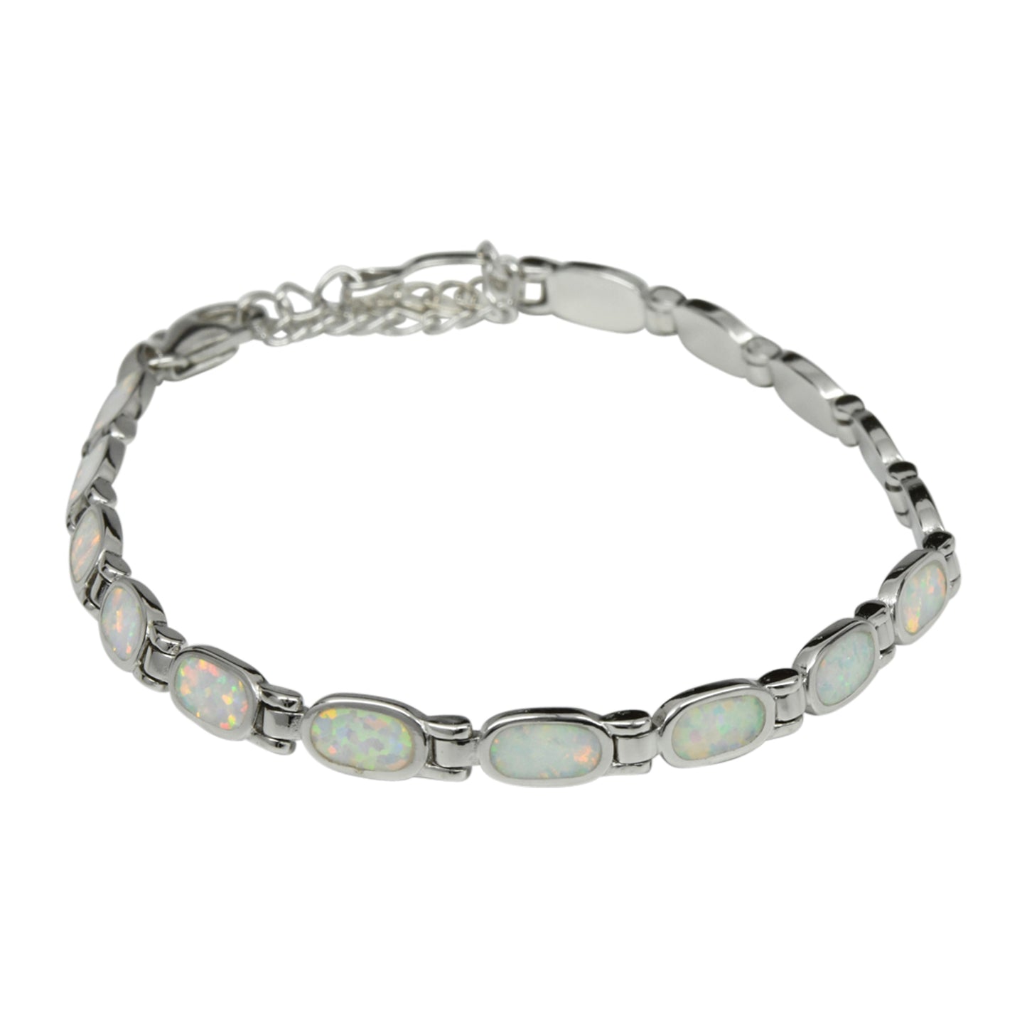 Sterling Silver White Lab Opal Oval Tennis Bracelet