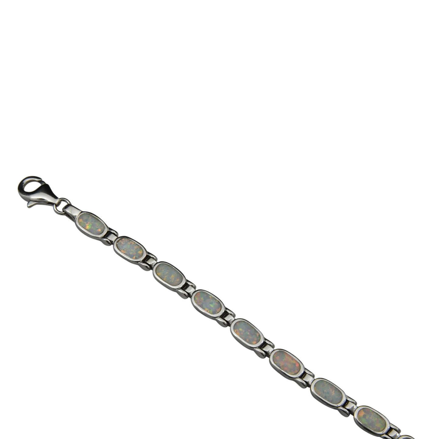 Sterling Silver White Lab Opal Oval Tennis Bracelet