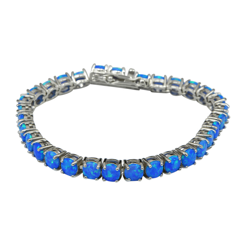 Sterling Silver Blue Lab Opal Round Prong Set Tennis Bracelet
