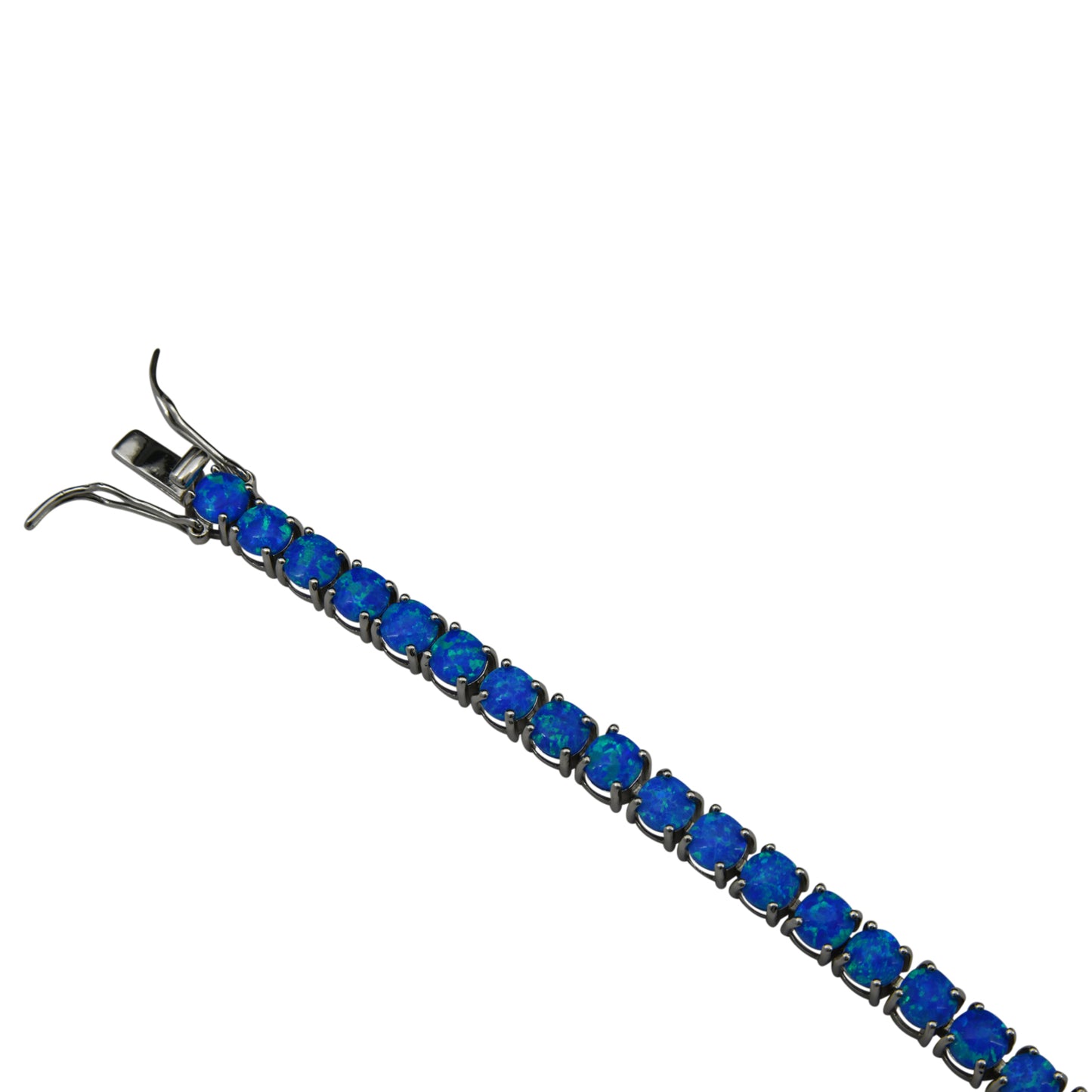 Sterling Silver Blue Lab Opal Round Prong Set Tennis Bracelet