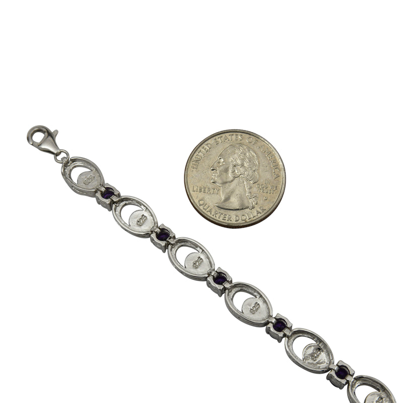 Sterling Silver White Lab Opal Purple CZ Link Tennis Bracelet