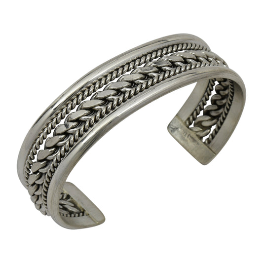 Elaine Tahe Sterling Silver Navajo Plain Rope Chain Wire 17mm Bracelet