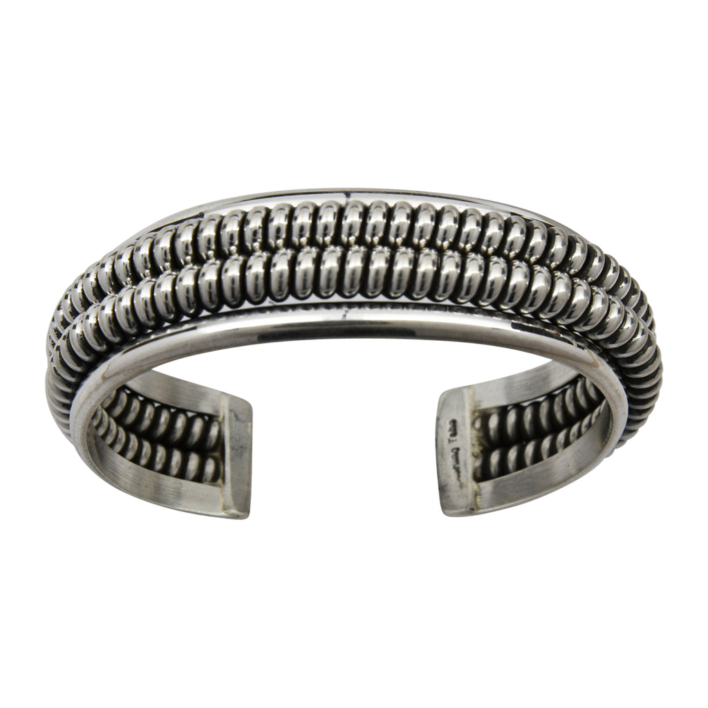 Elaine Tahe Sterling Silver Navajo 2-Row Rope 5/8" Bracelet