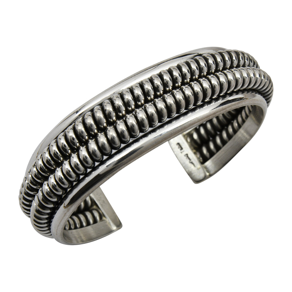 Elaine Tahe Sterling Silver Navajo 2-Row Rope 5/8" Bracelet