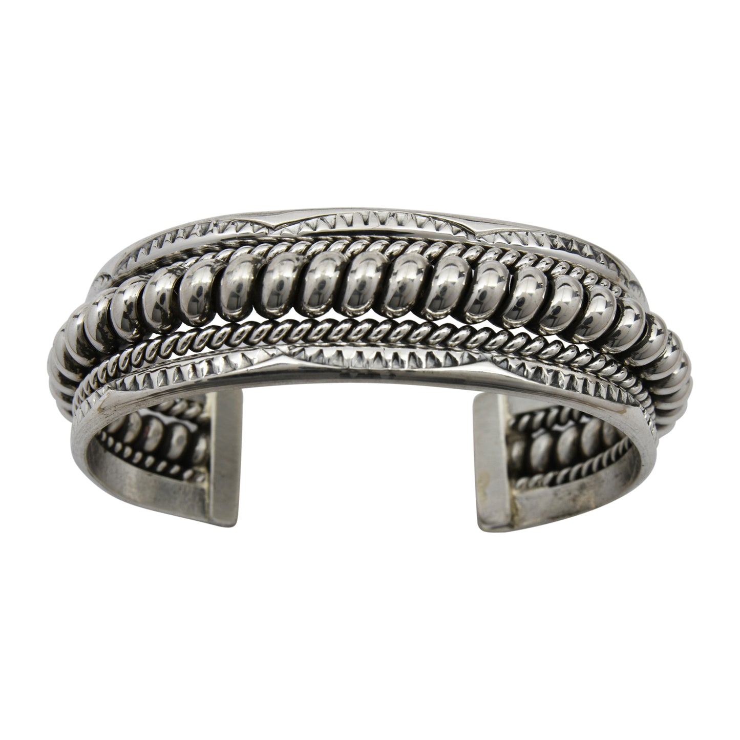 Elaine Tahe Sterling Silver Navajo Rope Stamped 3/4" Bracelet
