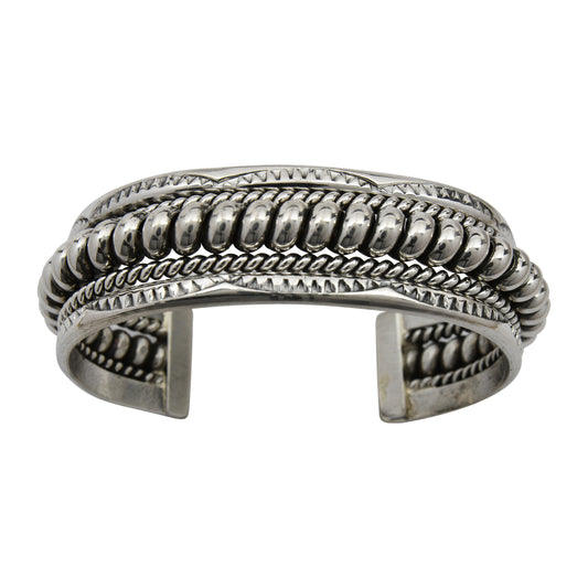 Elaine Tahe Sterling Silver Navajo Rope Stamped 3/4" Bracelet