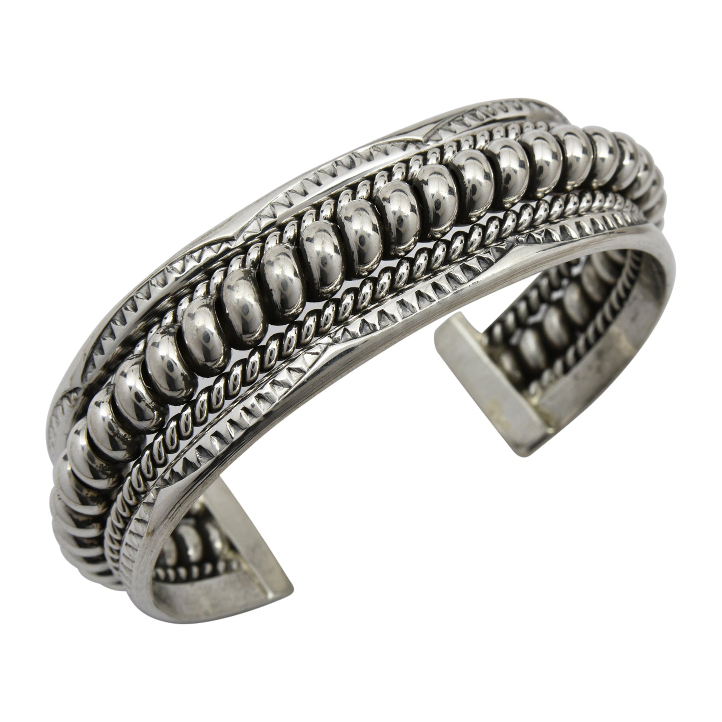 Elaine Tahe Sterling Silver Navajo Rope Stamped 3/4" Bracelet