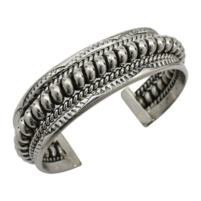 Elaine Tahe Sterling Silver Navajo Rope Stamped 3/4" Bracelet