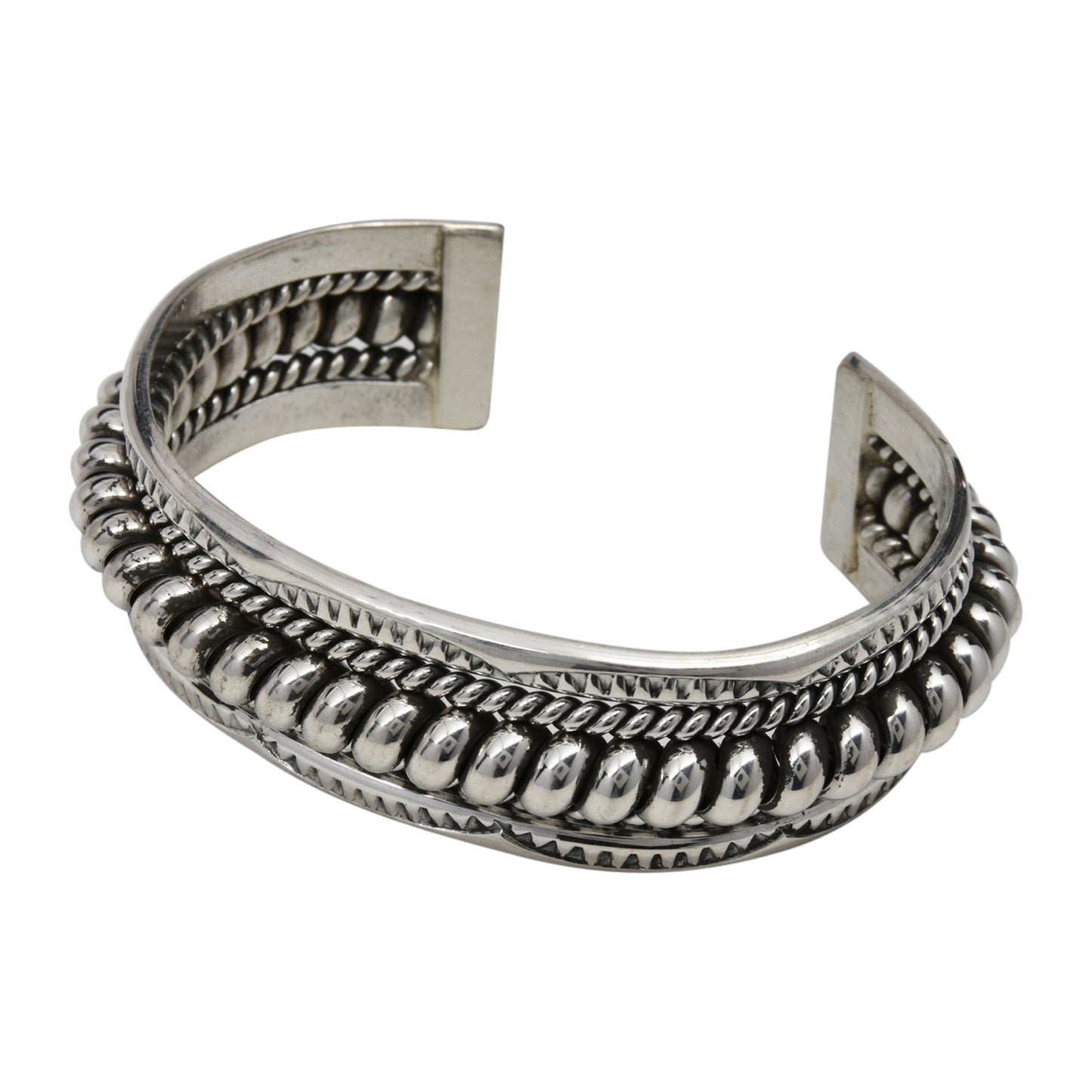 Elaine Tahe Sterling Silver Navajo Rope Stamped 3/4" Bracelet