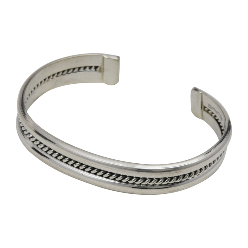 Elaine Tahe Sterling Silver Navajo 2 Bar, 1 Rope 3/8" Bracelet