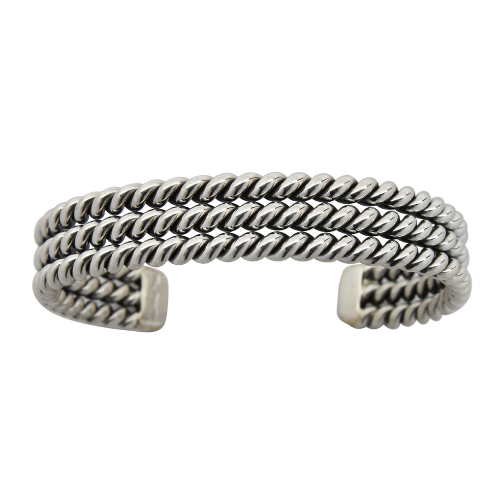 Elaine Tahe Sterling Silver 3 Row Rope 11.5mm Navajo Cuff Bracelet