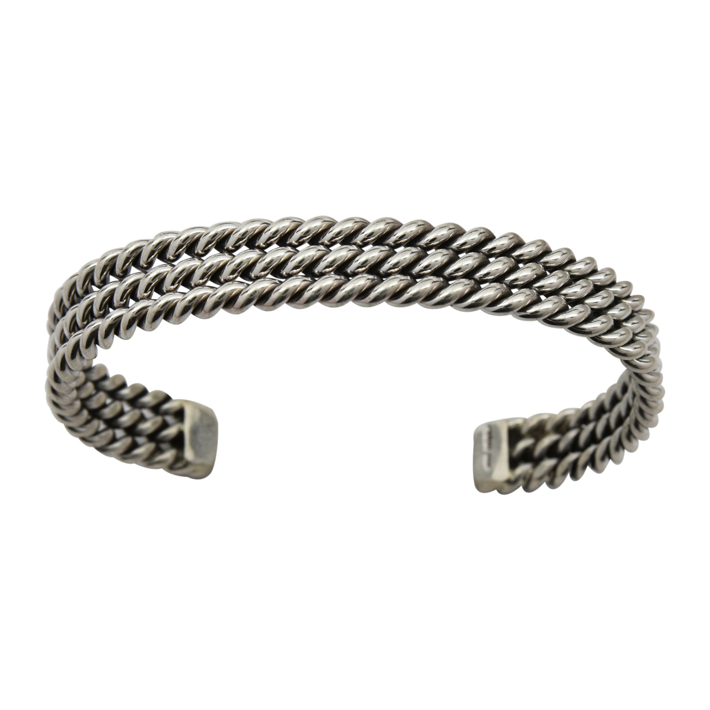 Elaine Tahe Sterling Silver Navajo 3 Row Rope 9mm Cuff Bracelet