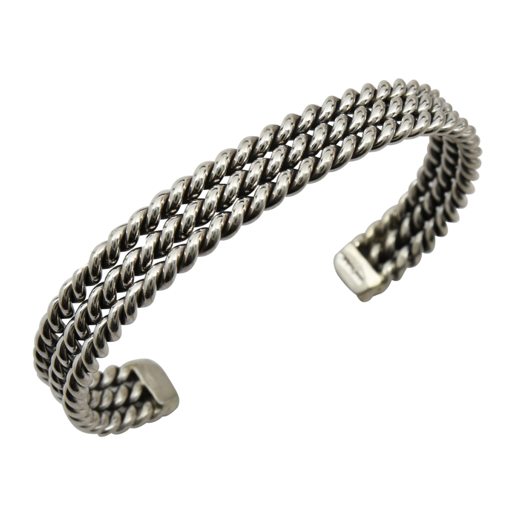 Elaine Tahe Sterling Silver Navajo 3 Row Rope 9mm Cuff Bracelet