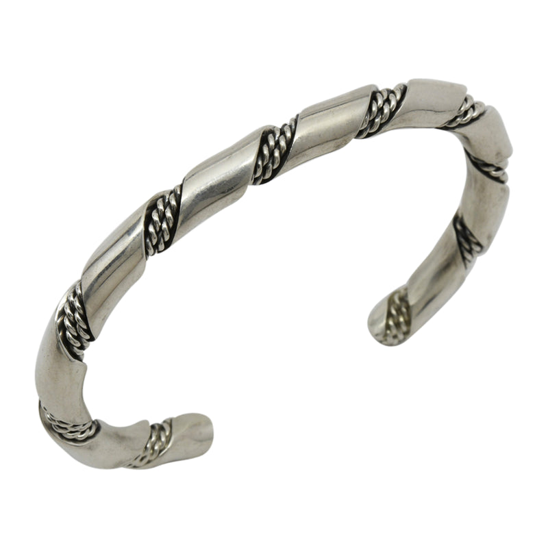 Elaine Tahe Sterling Silver Navajo Plain 2 Rope Twist 6mm Bracelet