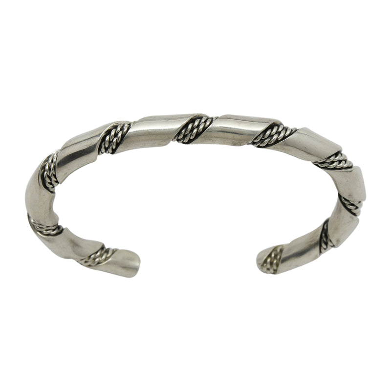 Elaine Tahe Sterling Silver Navajo Plain 2 Rope Twist 6mm Bracelet