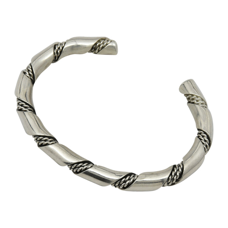 Elaine Tahe Sterling Silver Navajo Plain 2 Rope Twist 6mm Bracelet