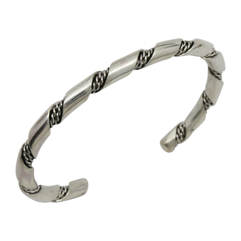 Elaine Tahe Sterling Silver Navajo Plain 2 Rope Twist 5mm Bracelet