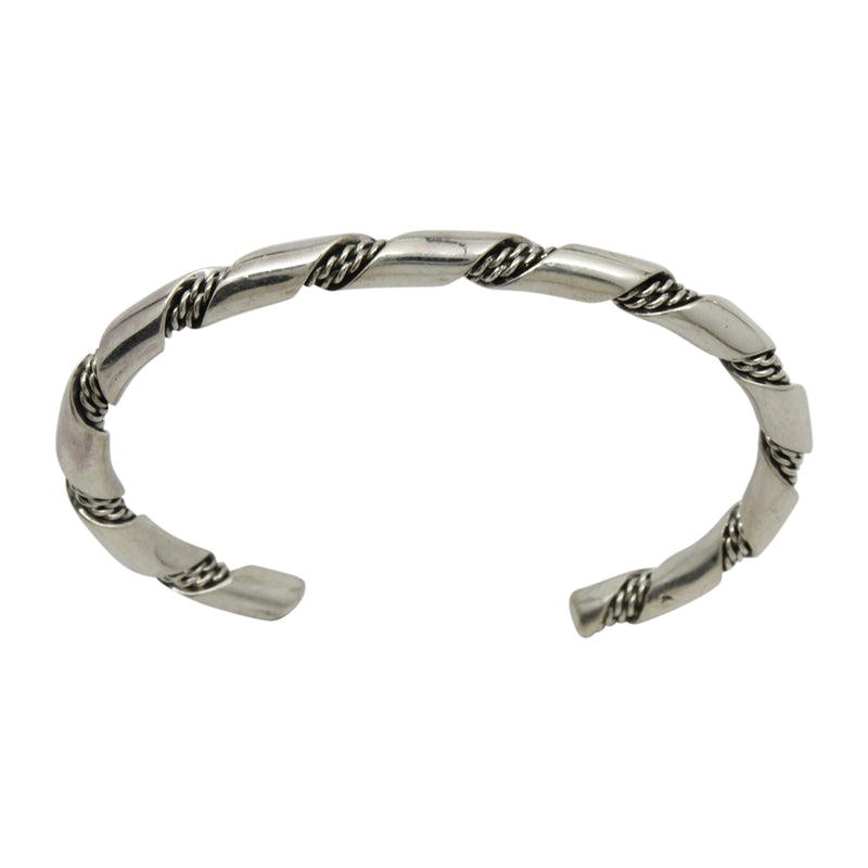 Elaine Tahe Sterling Silver Navajo Plain 2 Rope Twist 5mm Bracelet