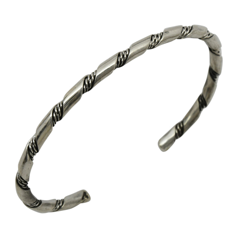 Elaine Tahe Sterling Silver Navajo Plain 2 Rope Twist 3.5mm Bracelet