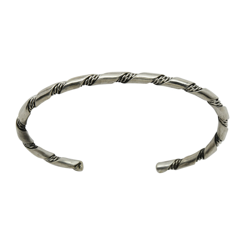 Elaine Tahe Sterling Silver Navajo Plain 2 Rope Twist 3.5mm Bracelet