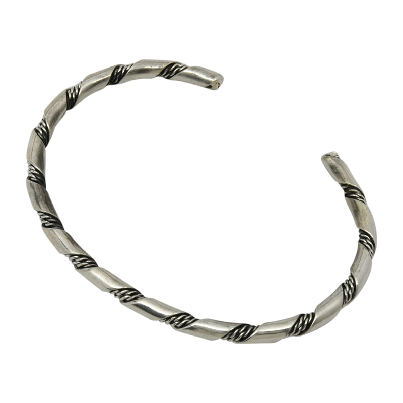 Elaine Tahe Sterling Silver Navajo Plain 2 Rope Twist 3.5mm Bracelet